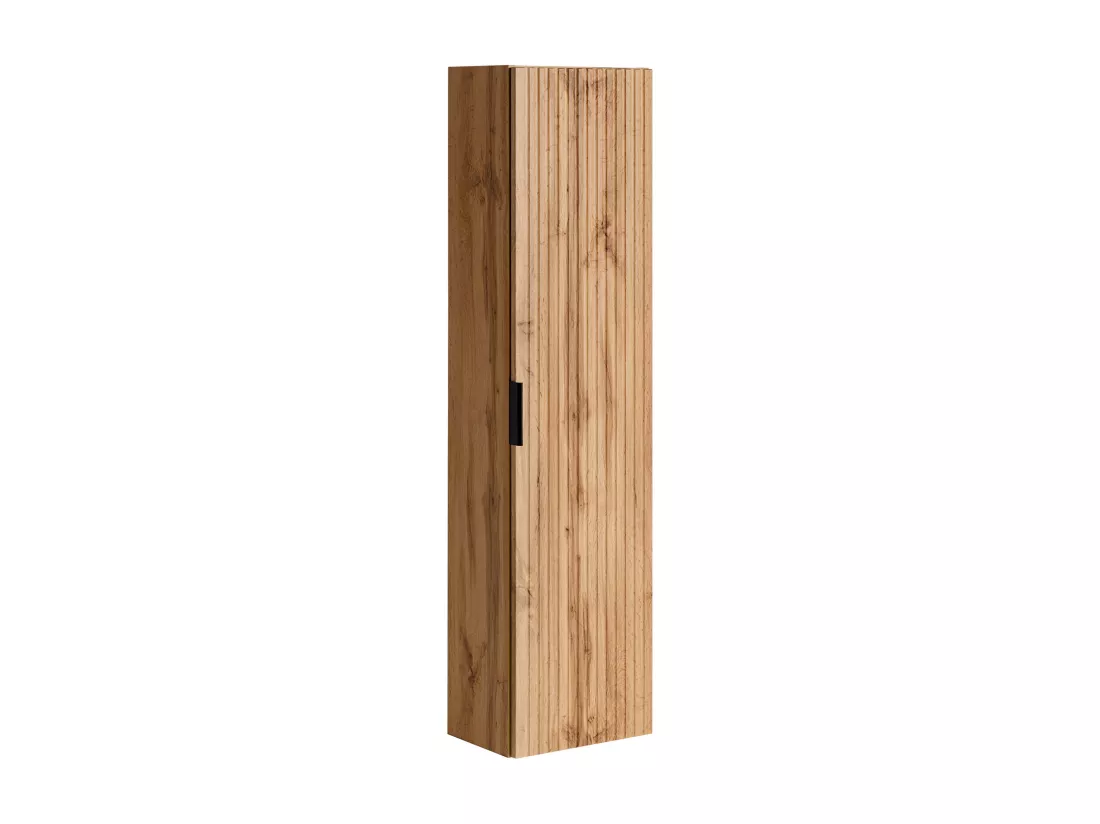 Meuble de salle de bain suspendu strié avec vasque à encastrer et colonne - Coloris naturel clair - 80 cm - ZEVARA