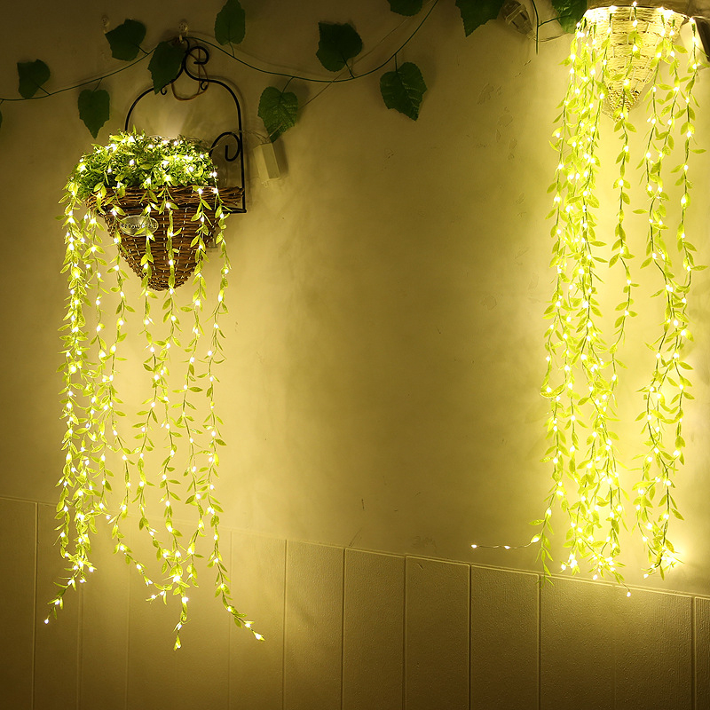 (2x1.8m) 108 LED's Deko USB Lichterkette Blätter Vorhang Outdoor Beleuchtung IP44 - Warmweiss