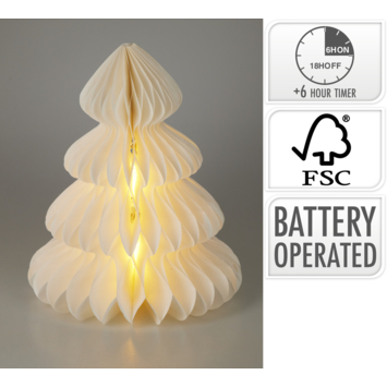 Kerstdecoratie figuur papieren boom met warm wit LED verlichting op batterij 40 cm