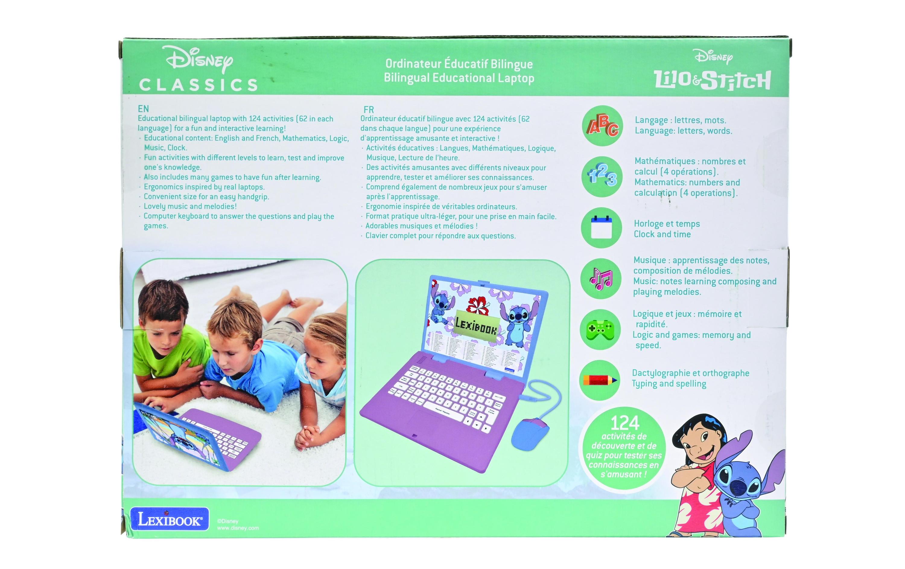 Lern-Laptop Stitch DE/ENG mit 124 Aktivitäten Blau/LilaZweisprachiger sprechender Bildungslaptop