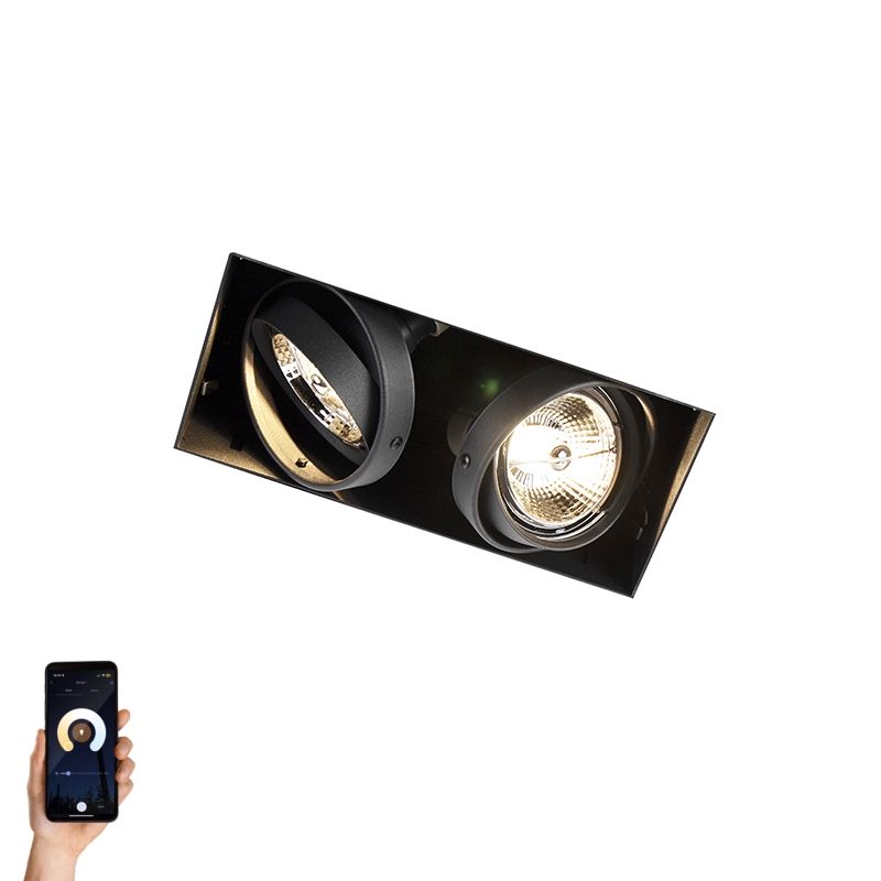 Smart inbouwspot zwart trimless 2-lichts incl. 2 Wifi GU10 70mm - Oneon