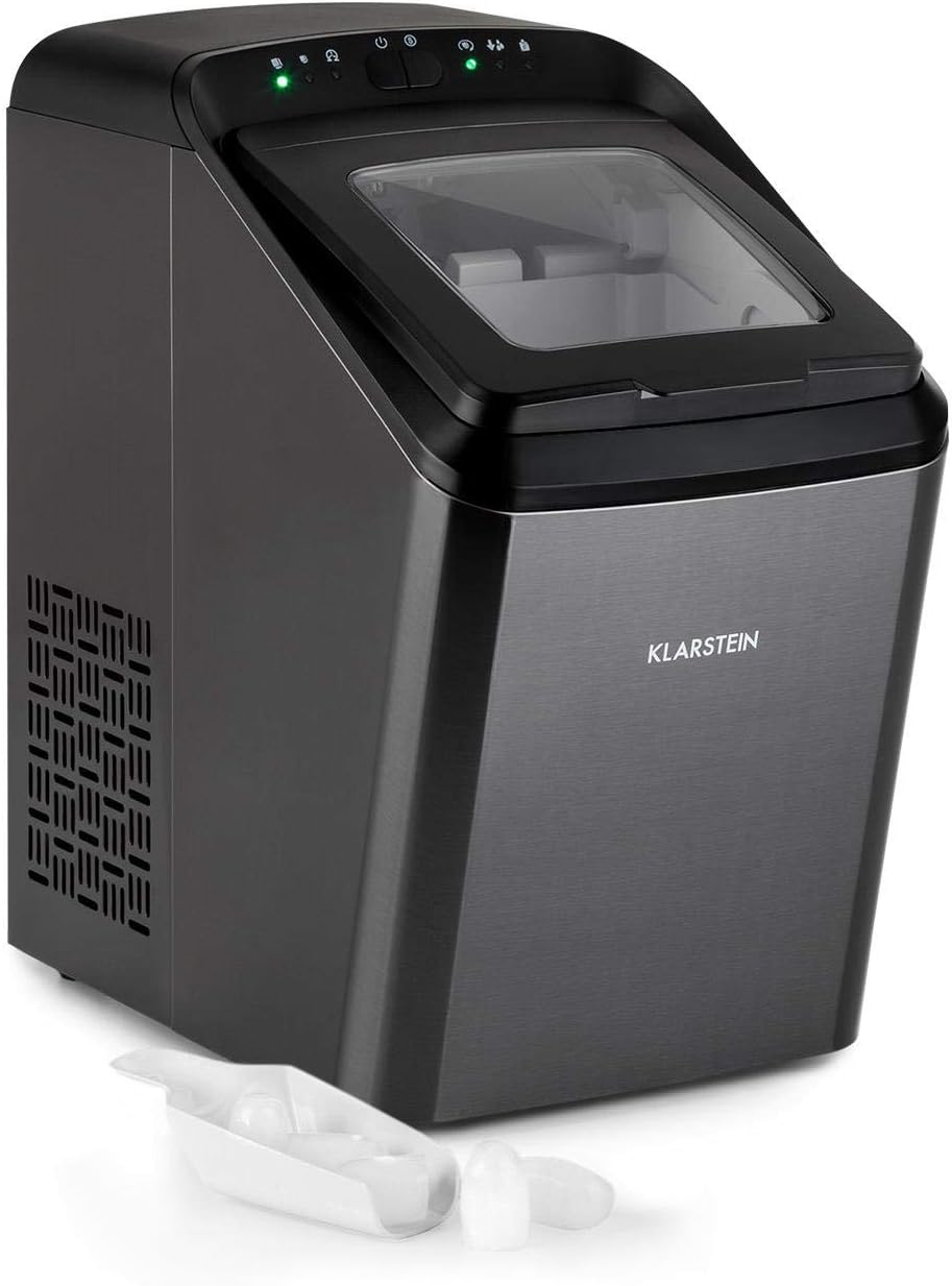 Klarstein Eiswürfelmaschine Klein, 2,9 L Eiswürfelbereiter, Eiswürfelmaschine für 15 kg Große und Kleine Eiswürfel, Schnelle Mini-Eiswürfelmaschine, Eiswürfelbereiter Selbstreinigend