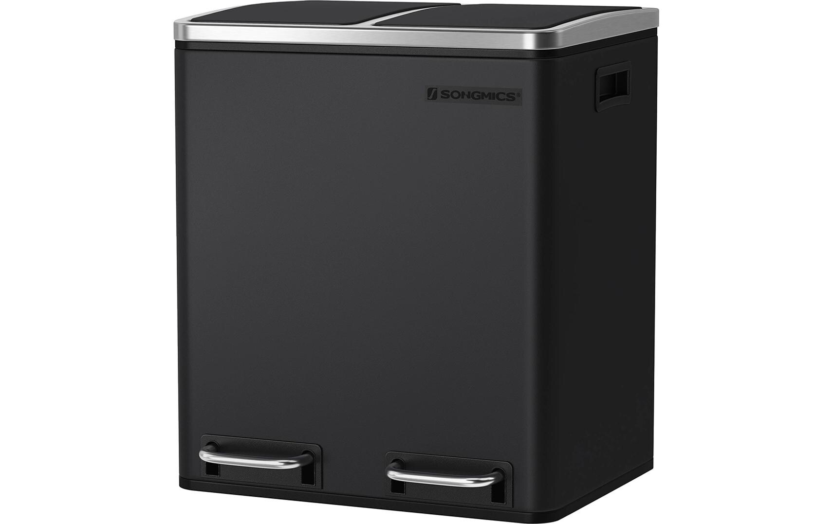 Abfalleimer 30 l, Schwarz<br>Treteimer mit zwei Fächern