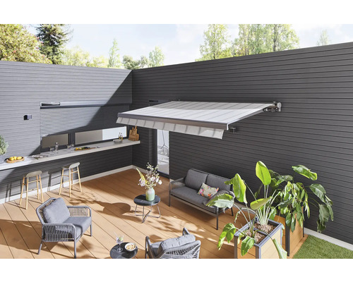 SOLUNA knikarmzonnescherm Trend 2,5x2 Stoffen design D420 Frame zilver geanodiseerd incl. zwengel