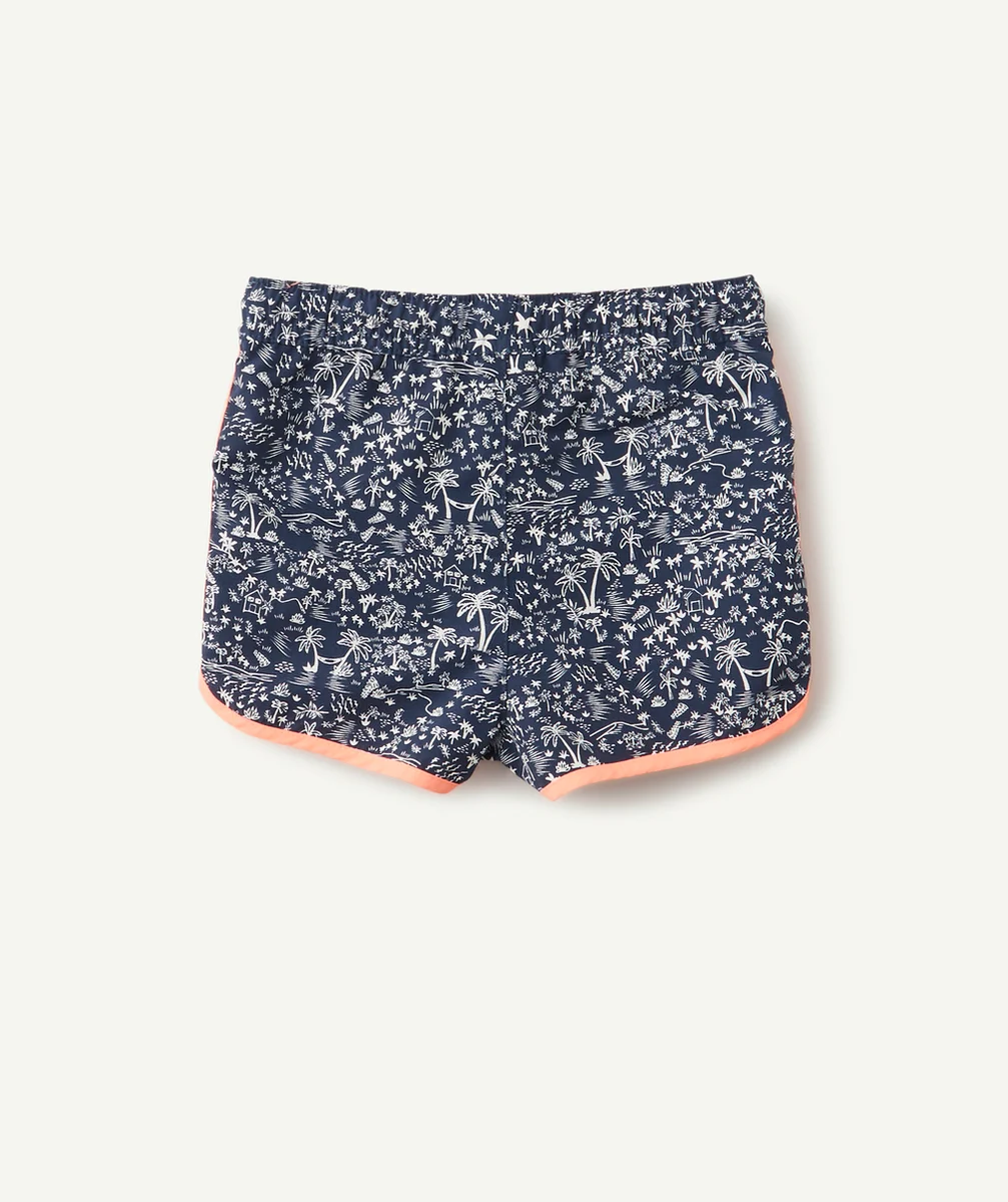 LE SHORT DE BAIN BLEU IMPRIMÉ PALMIERS AVEC DETAILS ORANGE