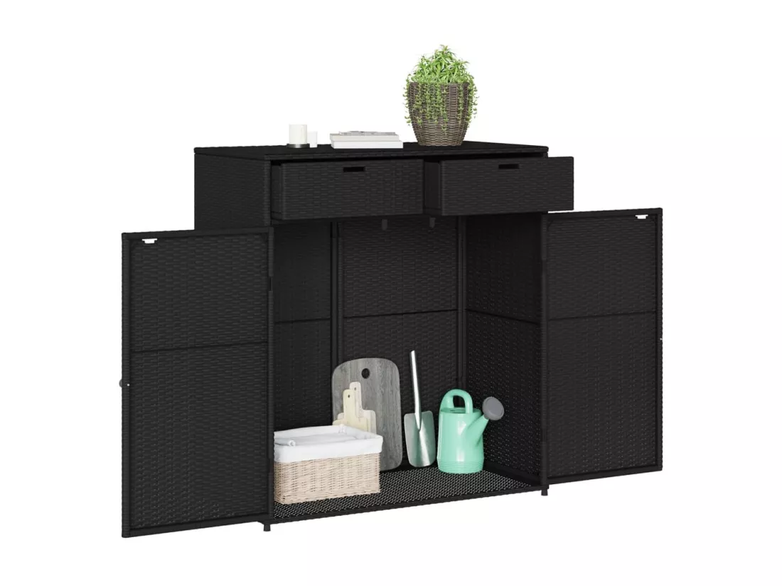 Armoire de rangement de jardin noir 105x55x113cm résine tressée