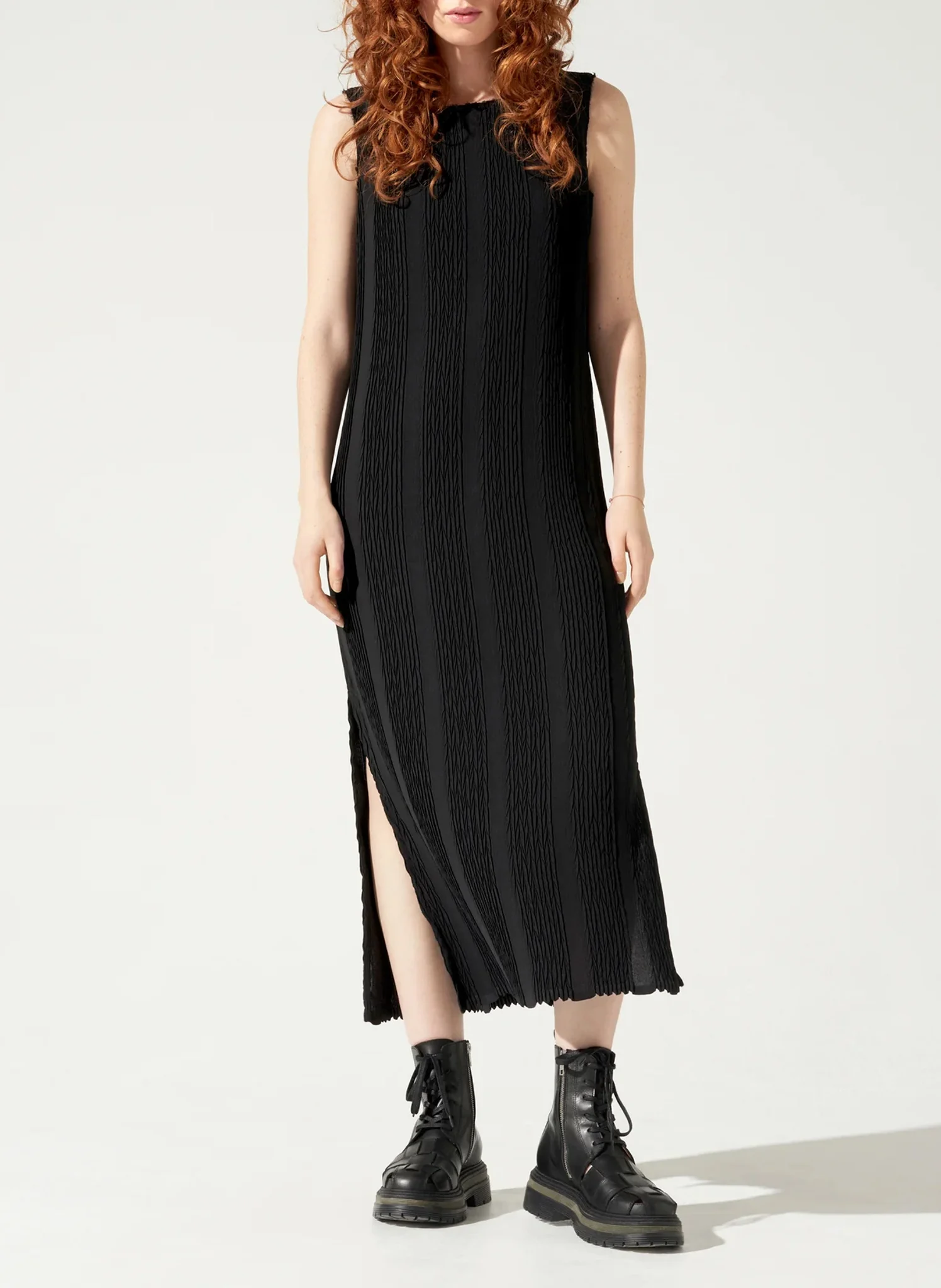 Robe midi droite en maille| Noir
