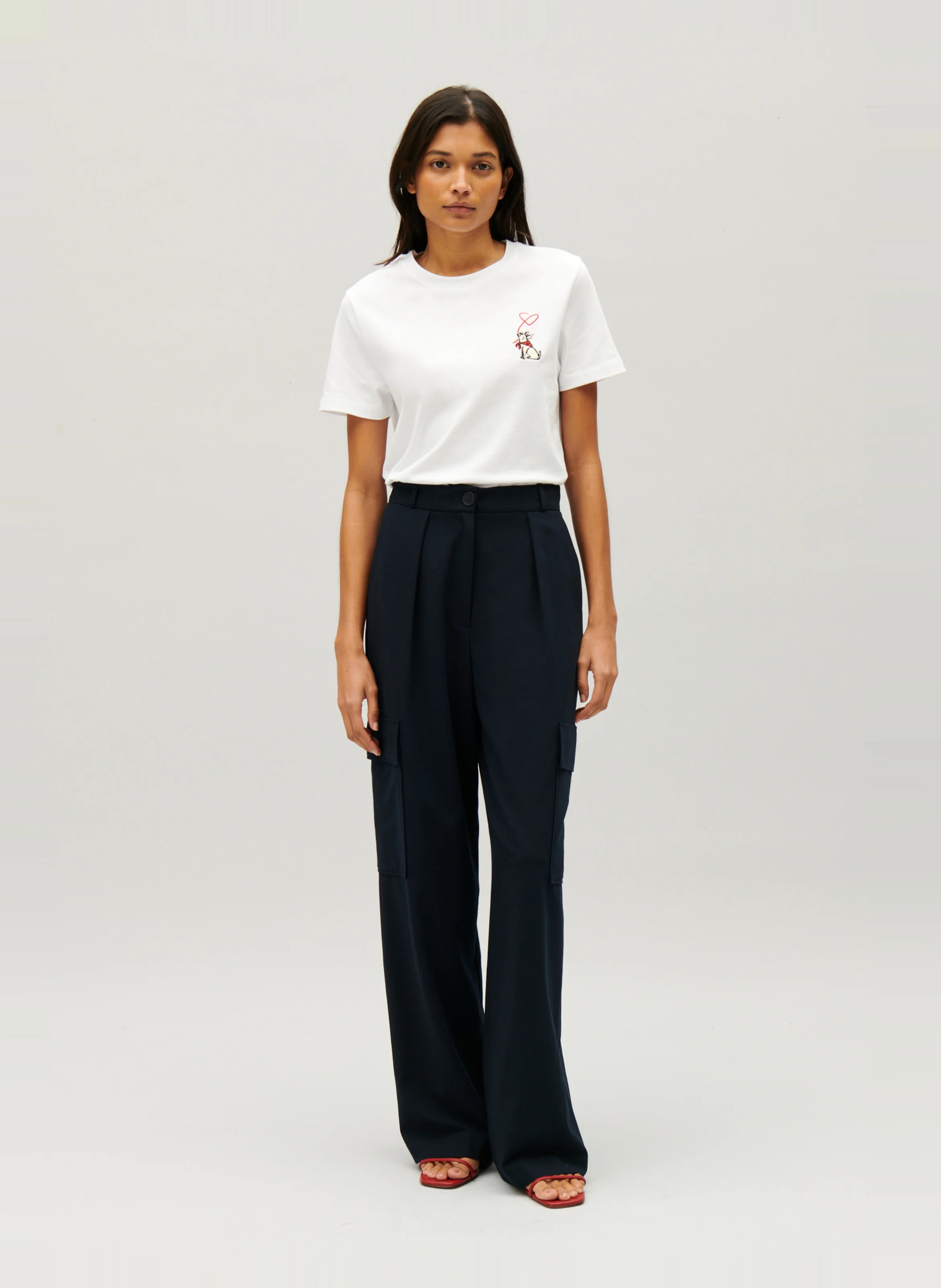 Tee-shirt col rond brodé en coton | Blanc