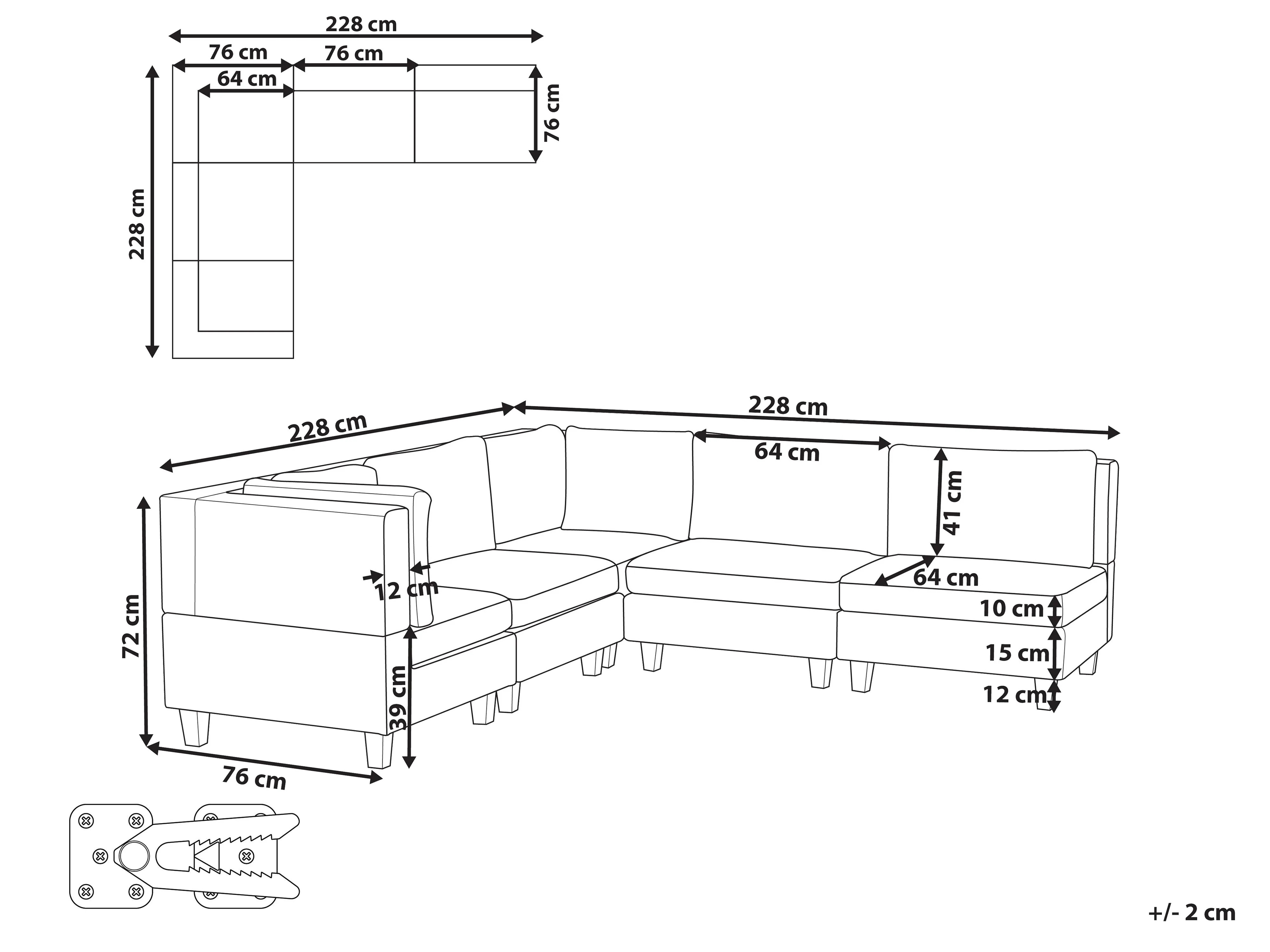 Modulaire hoekbank 5-zits UNSTAD Stof Zwart rechtszijdig