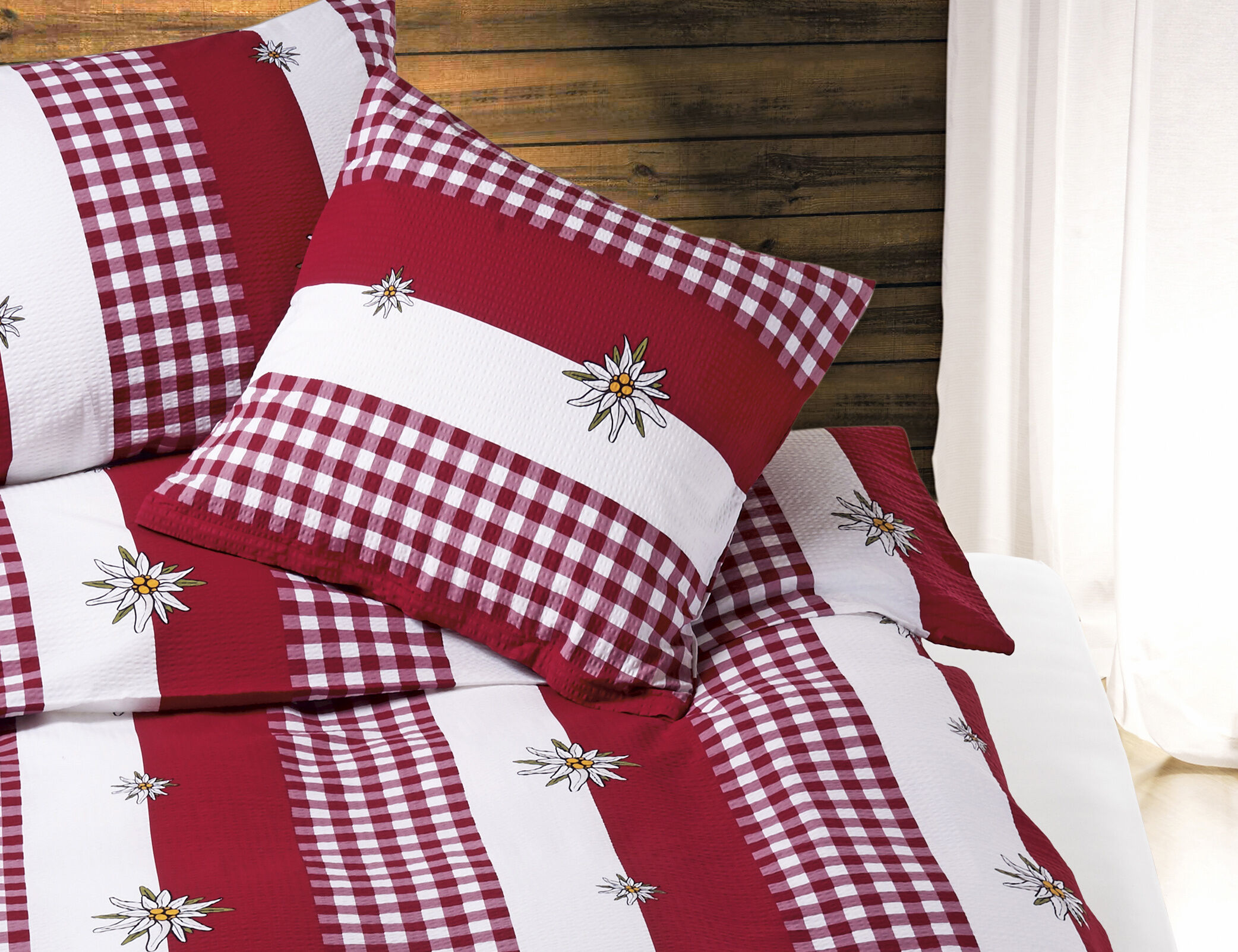 Bettwäsche rot-weiss mit Edelweiss