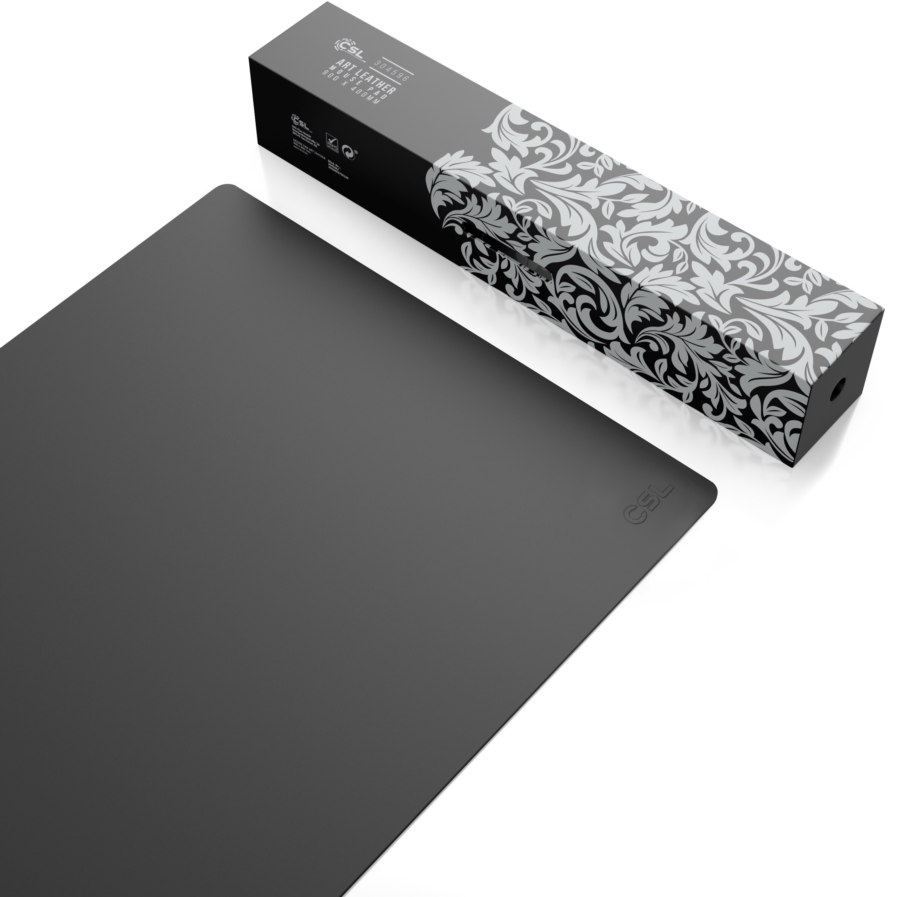 CSL Mauspad, Schreibtischunterlage XXL, Elegante Leder Optik, Mousepad 900 x 400 mm, schwarz mit Logo