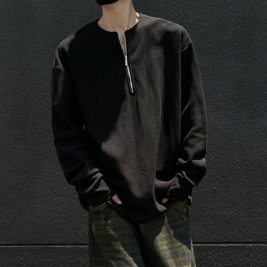 Lingaris - Sweatshirt met halve rits en effen kleur