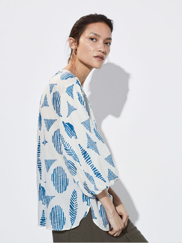 Camisa estampada com mangas bufantes - Off-White