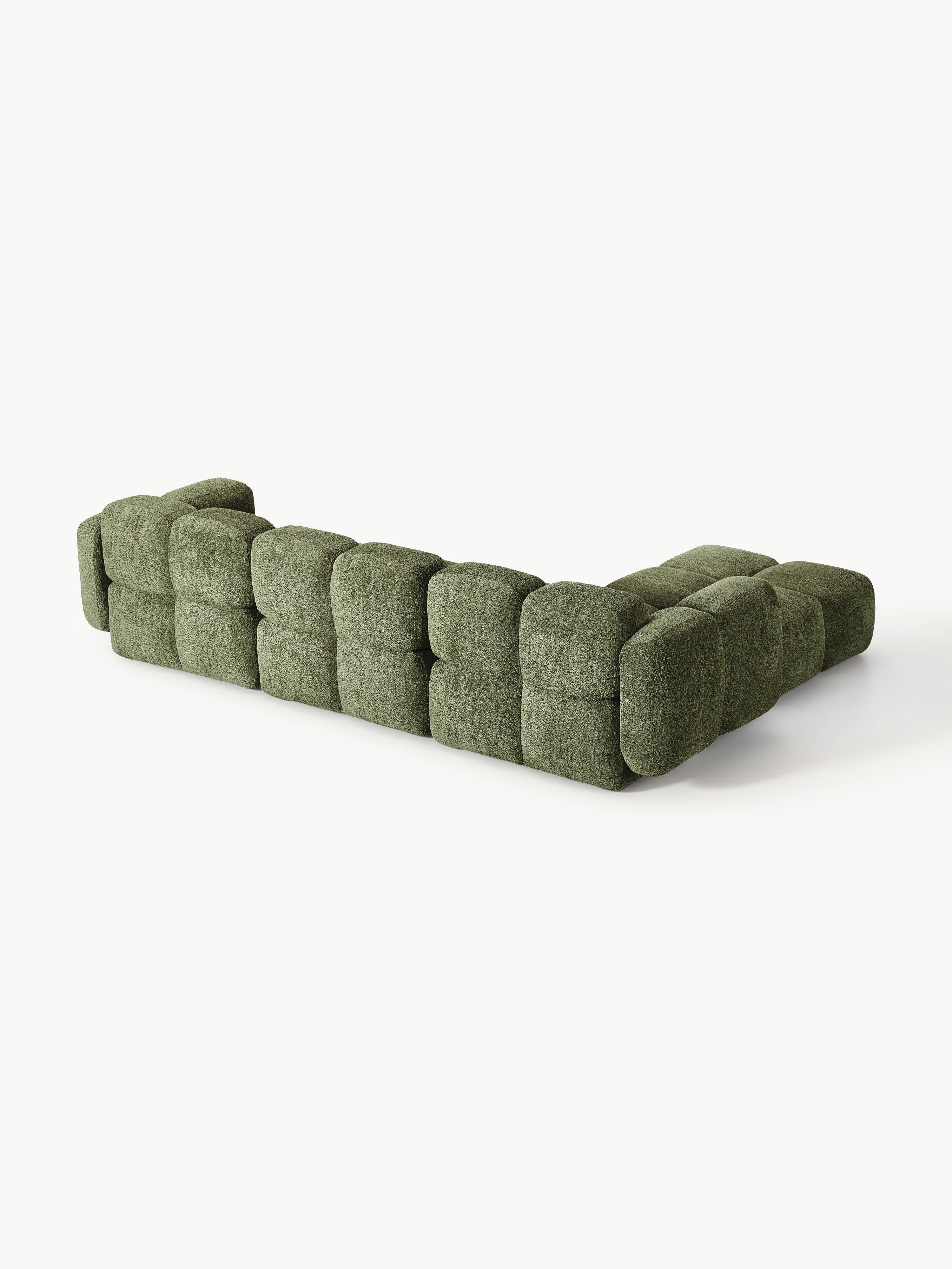 Modulaire bank Tayla (4-zits) van teddy bouclé met poef (links/rechts)
