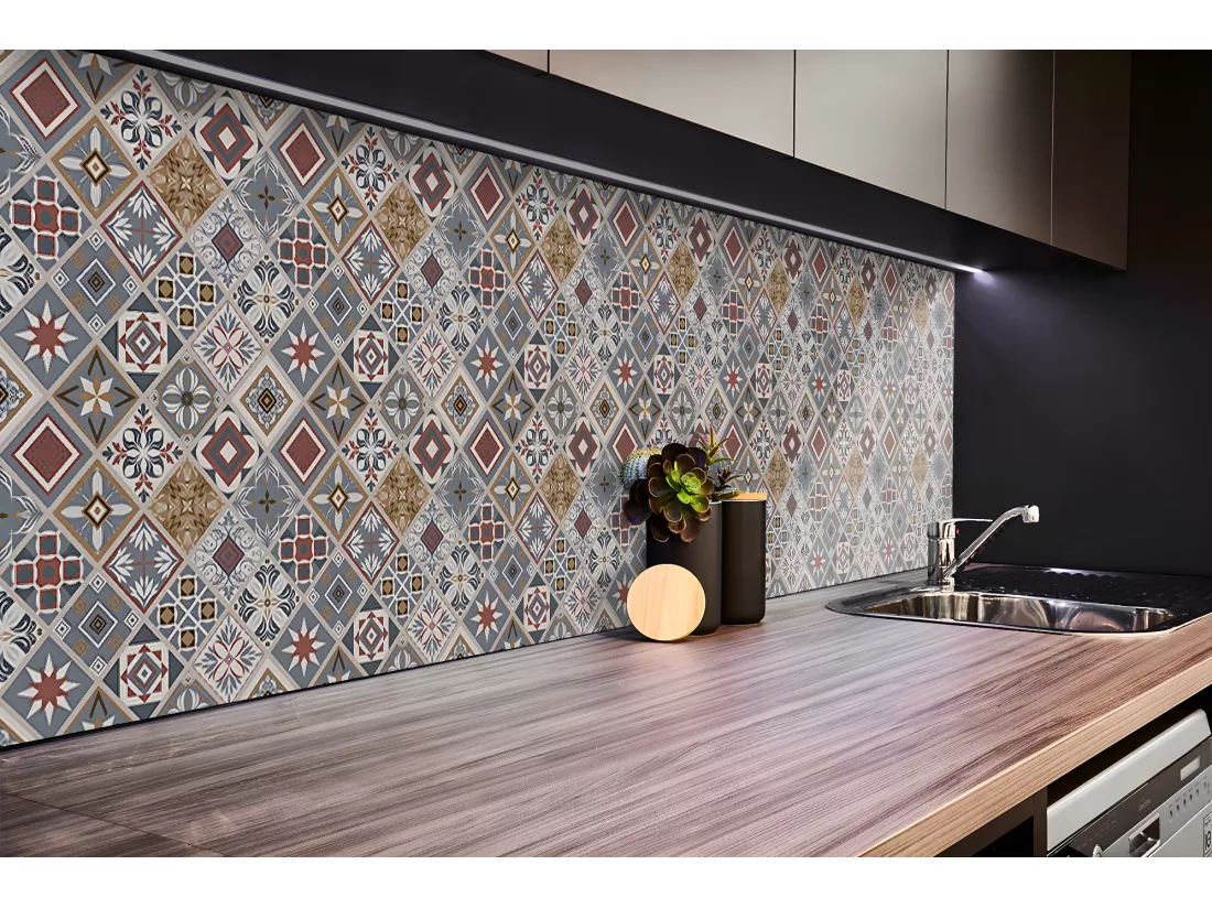 Panneaux muraux en vinyle, Planches en vinyle adhésives - 100x50 cm - Patchwork turc