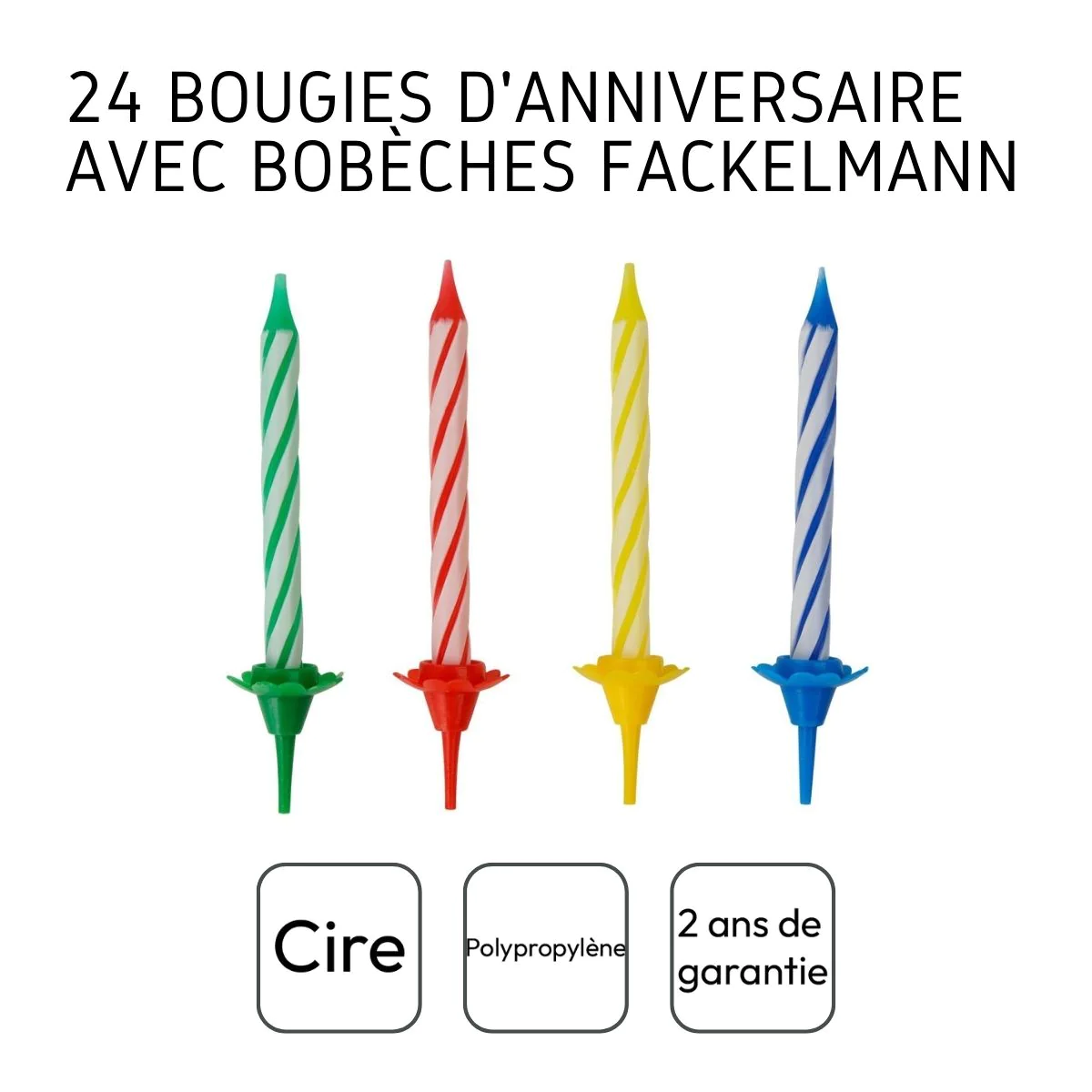 Lot de 24 bougies d'anniversaire et 12 bobèches Rio Party Fackelmann