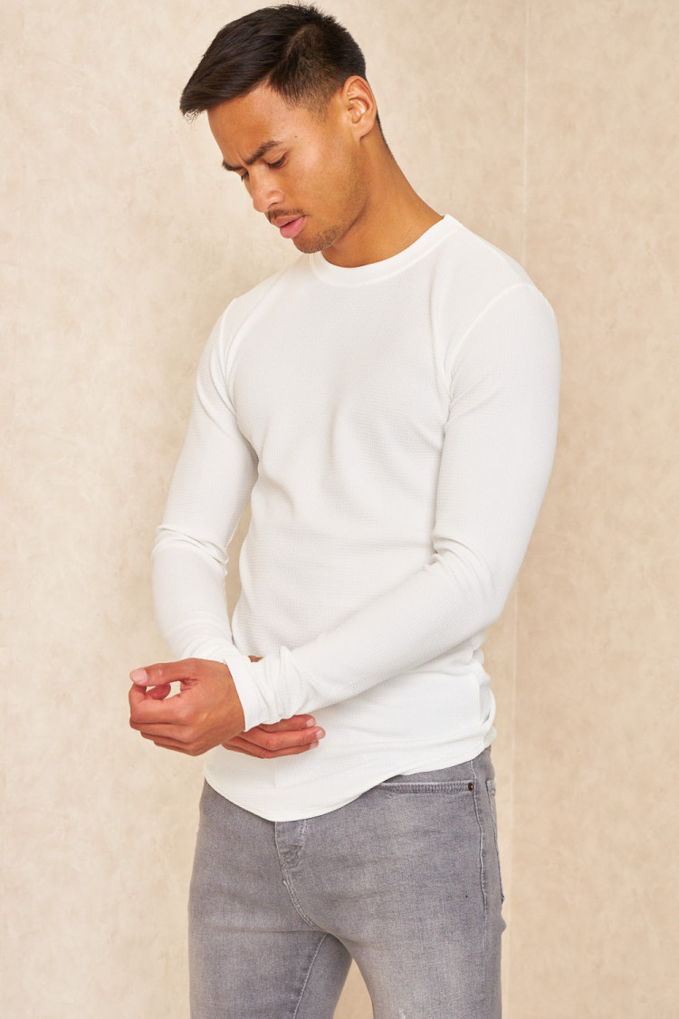 T-shirt manches longues texturé blanc