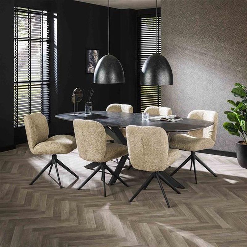 Hoyz - Eetkamertafel - Ovaal - Slate Stone - 3D Melamine - Spider Frame
