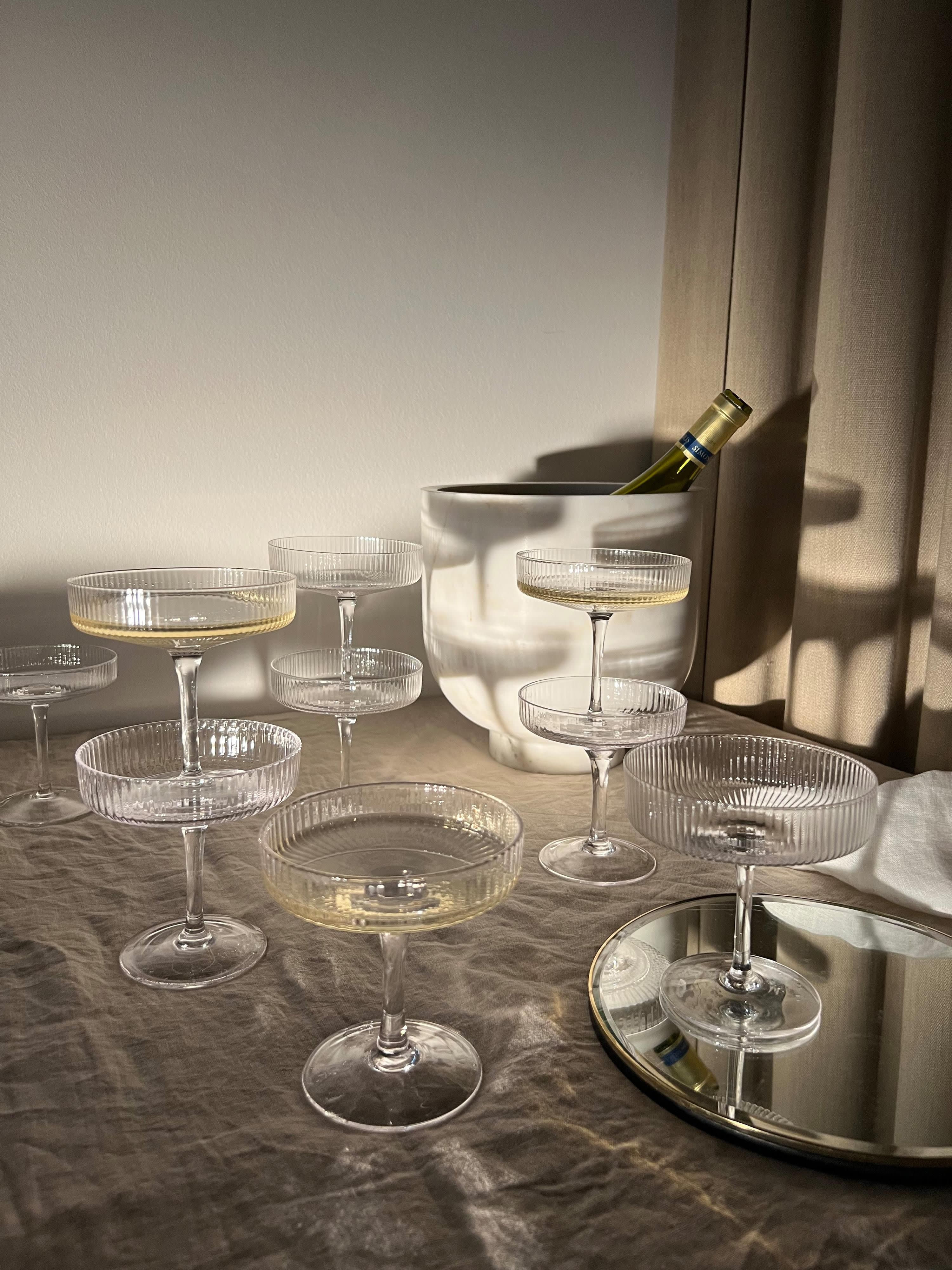 Mondgeblazen champagneglazen Ripple met groefreliëf, 2-delig