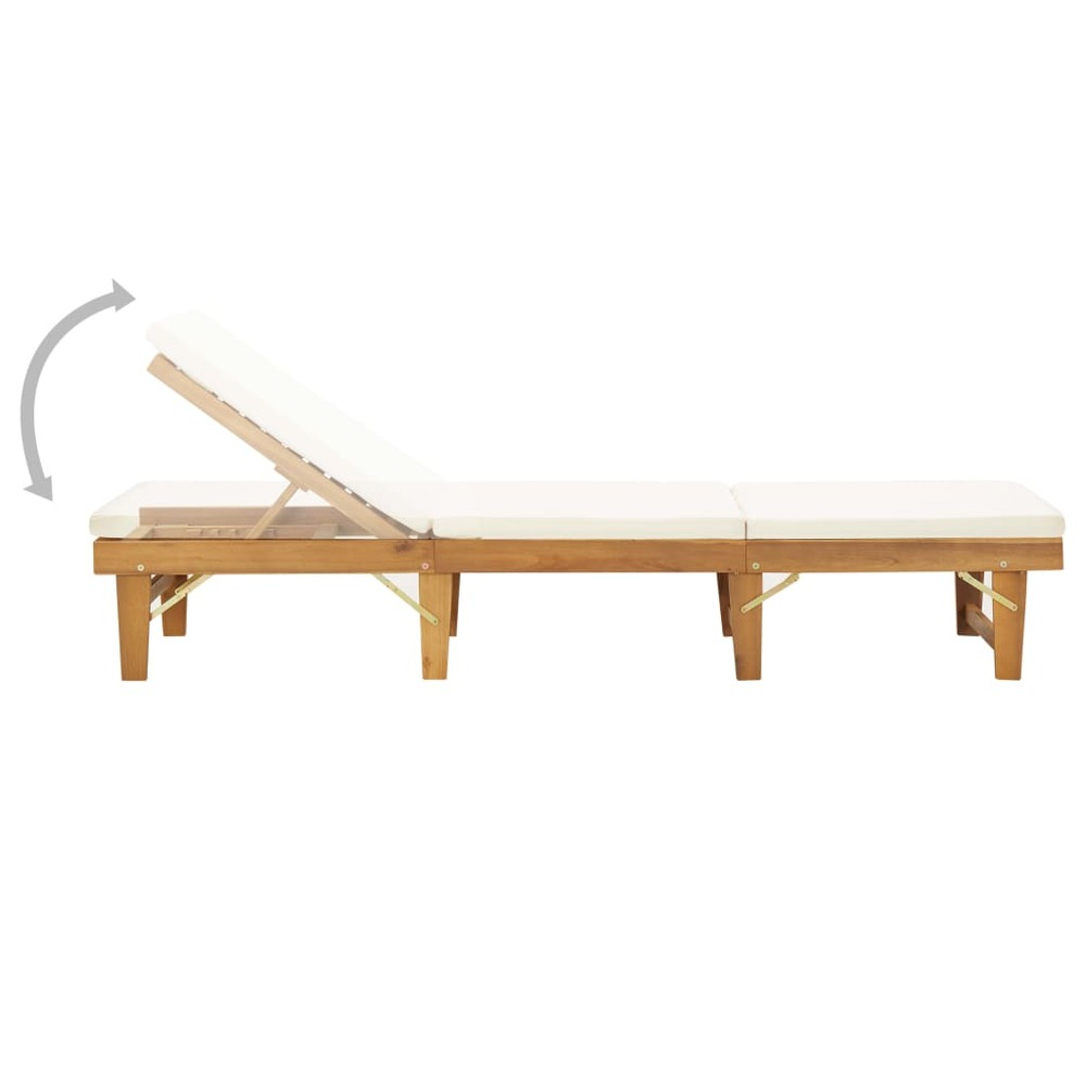 Transat chaise longue bain de soleil lit de jardin terrasse meuble d'extérieur pliante avec coussin bois d'acacia solide 02_0