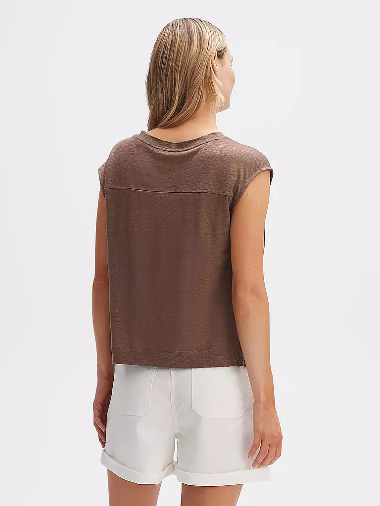 OPUS Leinen T-Shirt SASKINO braun