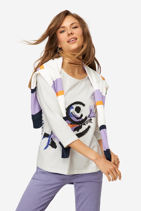 T-Shirt, Fisch/Punkte, Rundhals, 3/4-Ärmel, OEKO-TEX