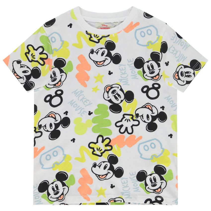 T-shirt manches courtes imprimé Mickey Disney pour garçon - Blanc