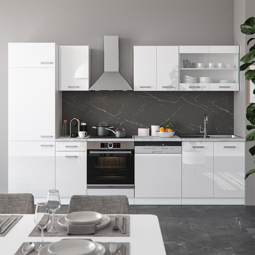 VICCO KÜCHE R-LINE 300 CM KÜCHENZEILE KÜCHENBLOCK EINBAUKÜCHE – WEISS HOCHGLANZ