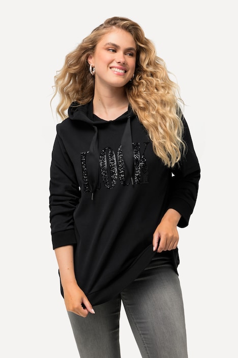 Hoodie, Pailletten-Schriftzug, Langarm, Kapuze