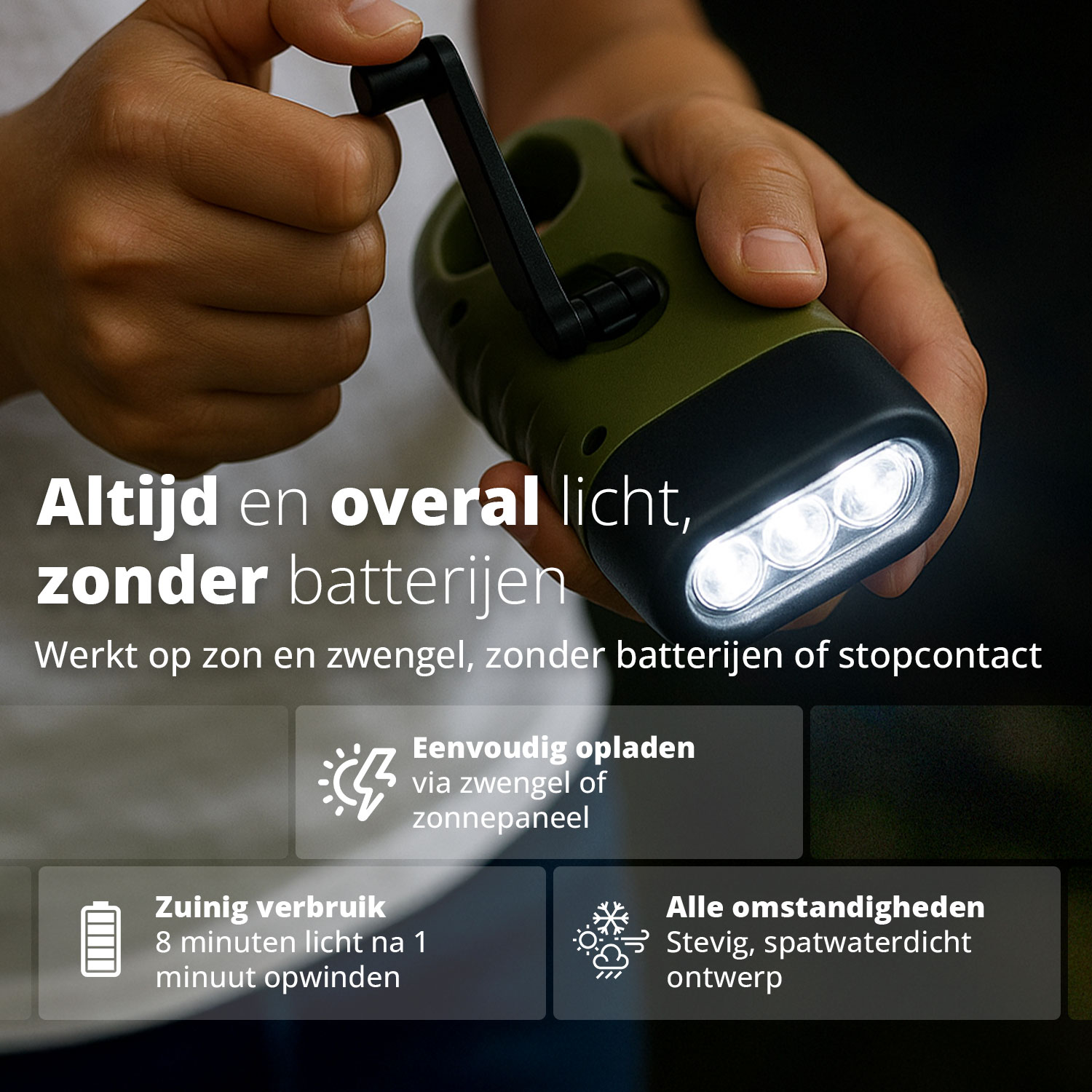 FlinQ opwindbare zaklamp - Set van 2