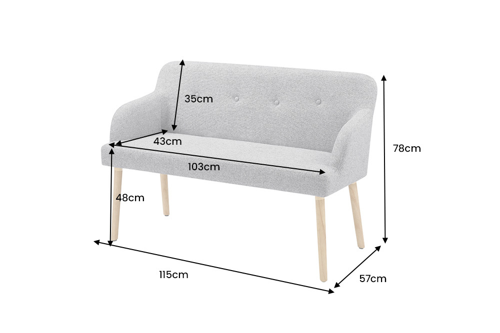 Nordische Sitzbank SCANDINAVIA MEISTERSTÜCK 115cm grau natur Massivholz mit Armlehne