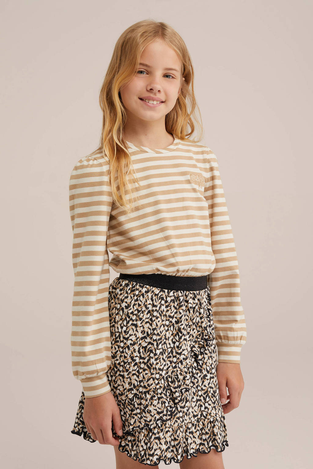 WE Fashion jurk met all over print beige/multicolor