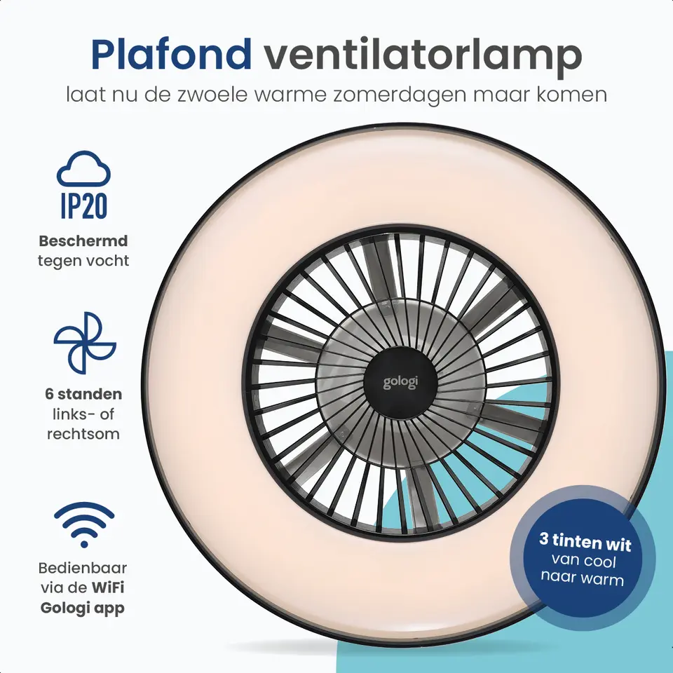 Gologi Plafondventilator met Verlichting - Ø60 cm - LED RGBW - 6 Standen