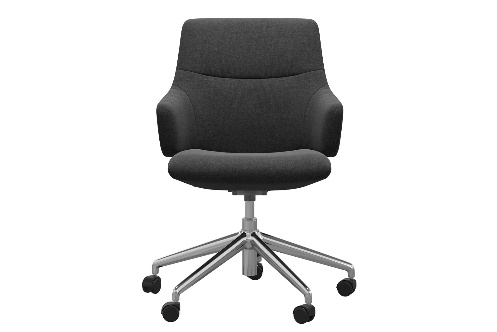 Mint kontorstol Lav stol i tekstil Dahlia Grey med arm og krom understell\n