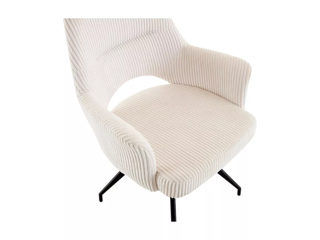 Lot de 2 chaises pivotantes avec accoudoirs en velours côtelé et métal noir - Crème - VASKIA