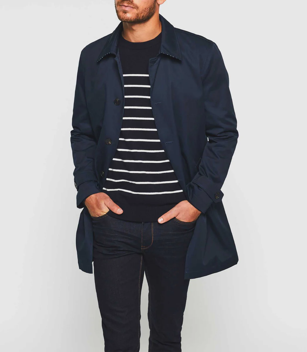 Trench long droit marine 