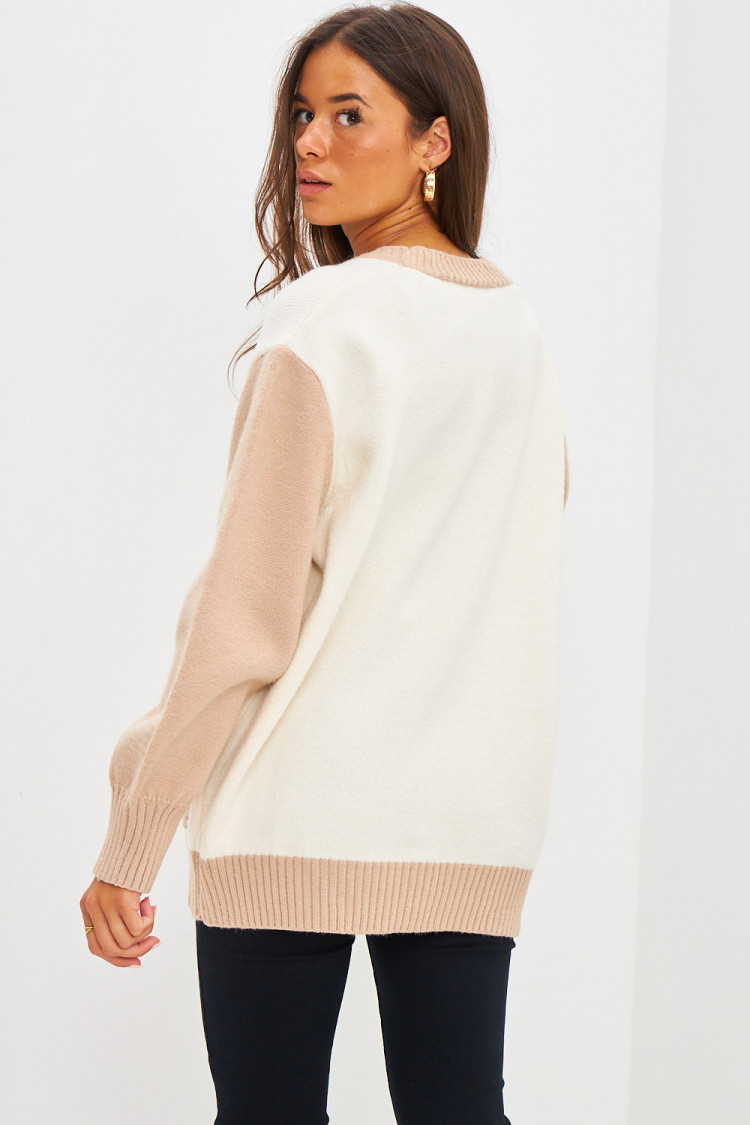 Gilet en mailles écru et beige
