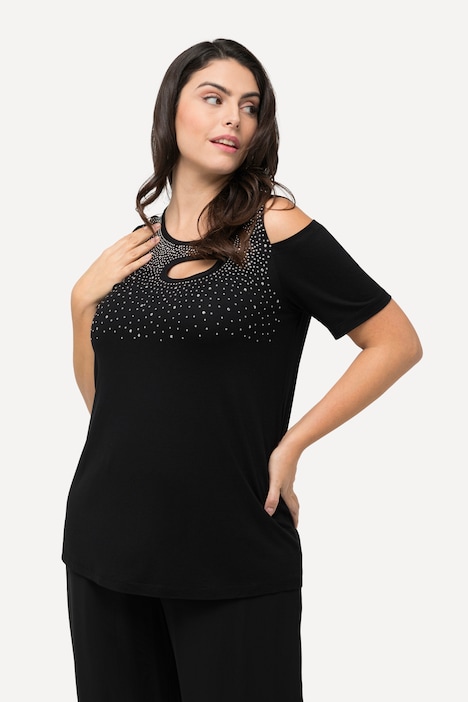 T-Shirt, Ziersteine, A-Linie, Cut-Outs, Halbarm