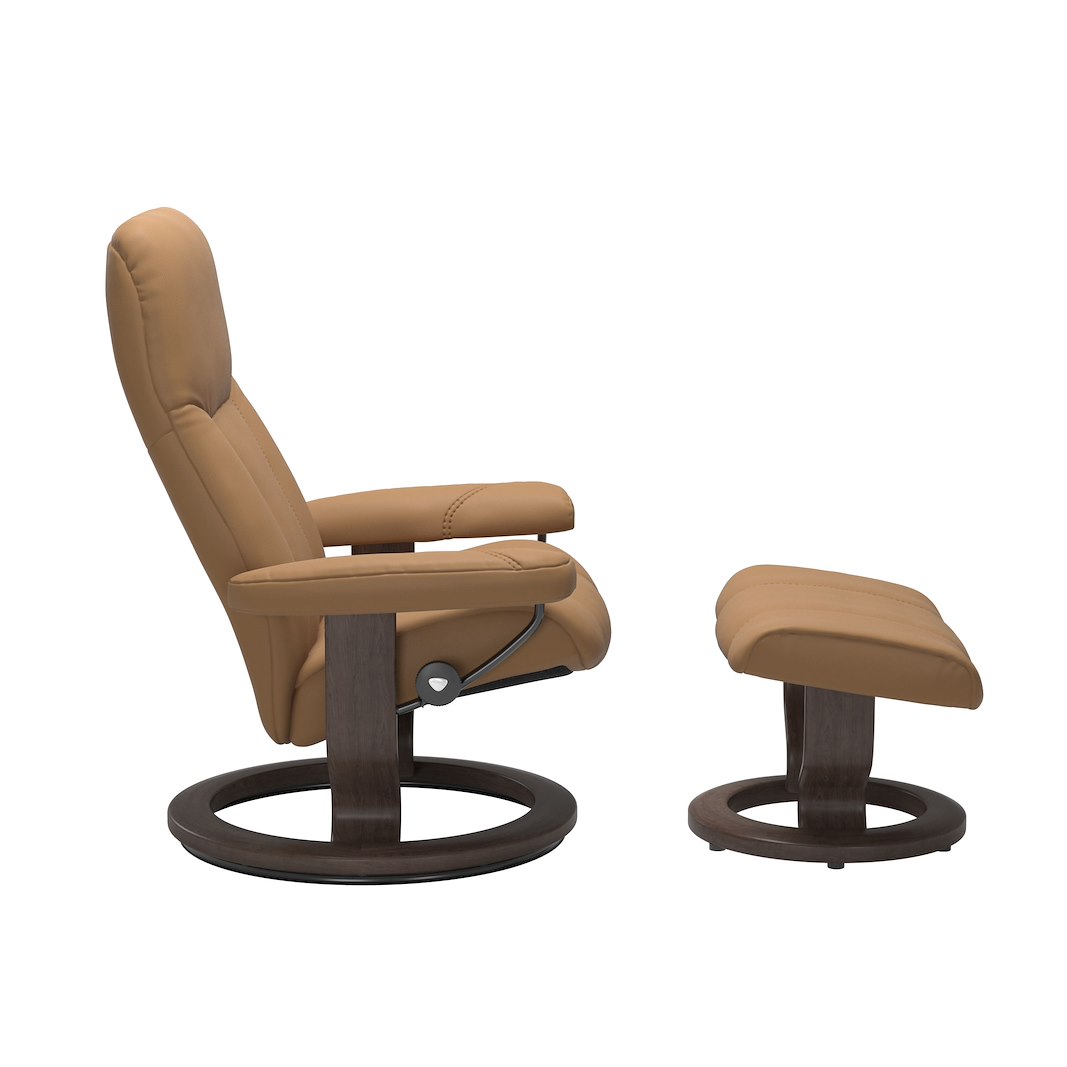 Consul (M) Classic lenestol med krakk Hud Paloma Spesial Taupe og Classic understell wengebeiset