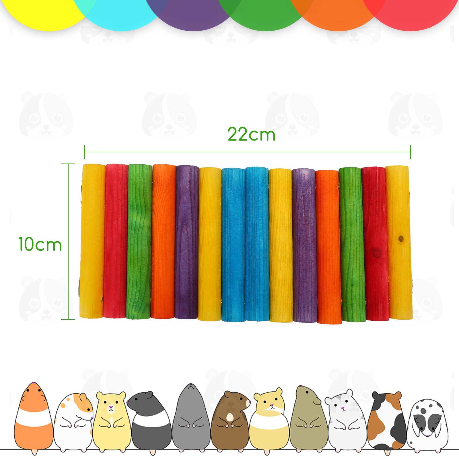 Nobleza - Ponte suspensa de brinquedo para hamsters - Escada longa de madeira para escalada com cores do arco-íris para hamsters, camundongos, gerbos e ratos.