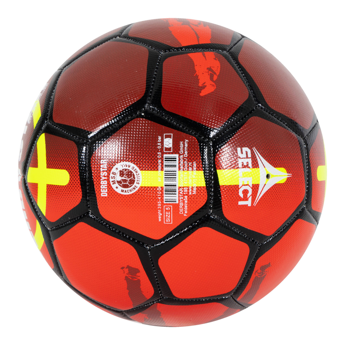 Derbystar Straatvoetbal Maat 5 Rood Zwart Geel