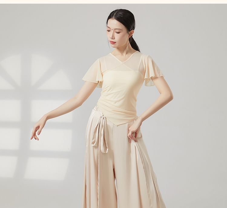 Cossita - Hoge taille, effen cropped, wijde dansbroek