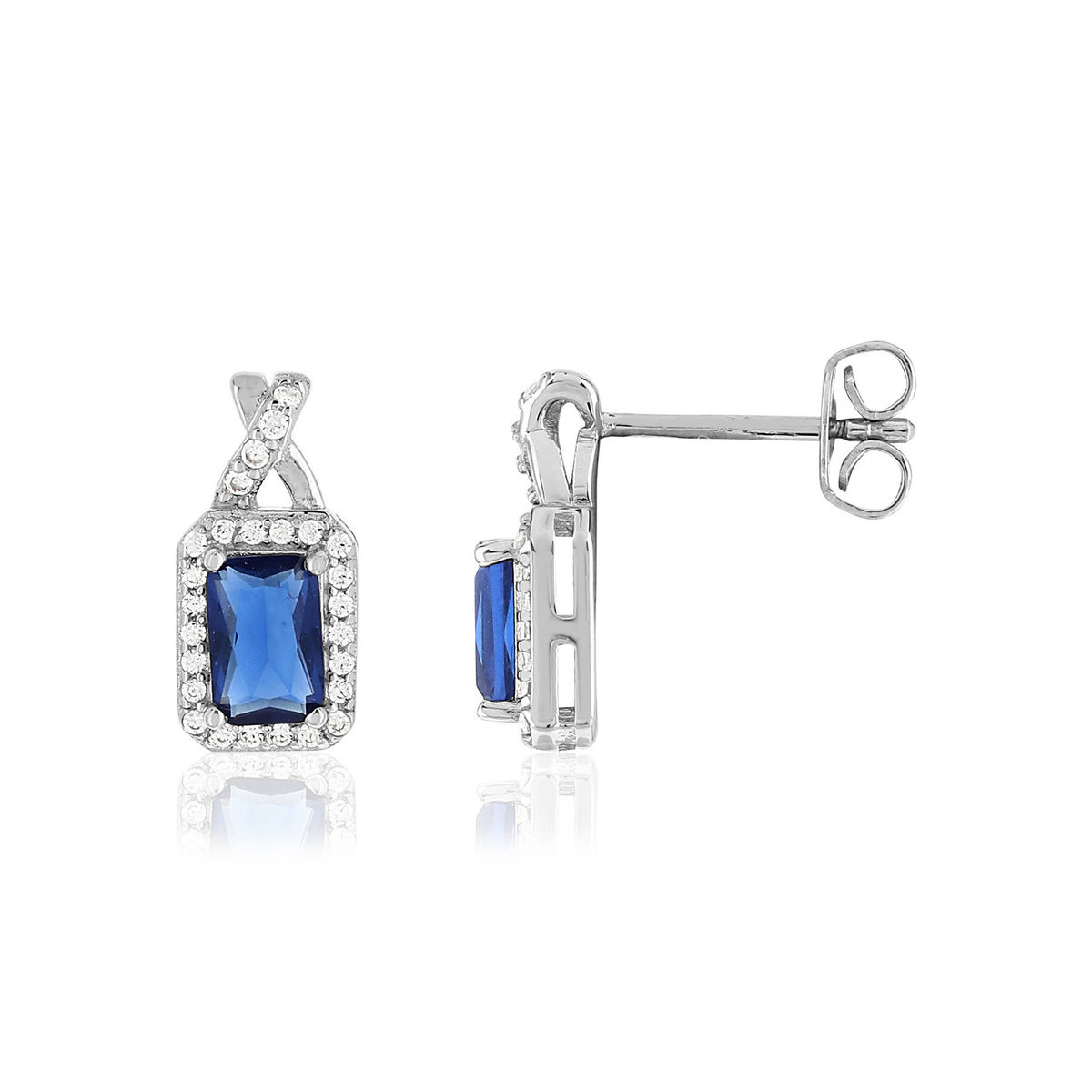 Boucles d'oreilles argent 925 pierres bleues rectangulaires et zirconias