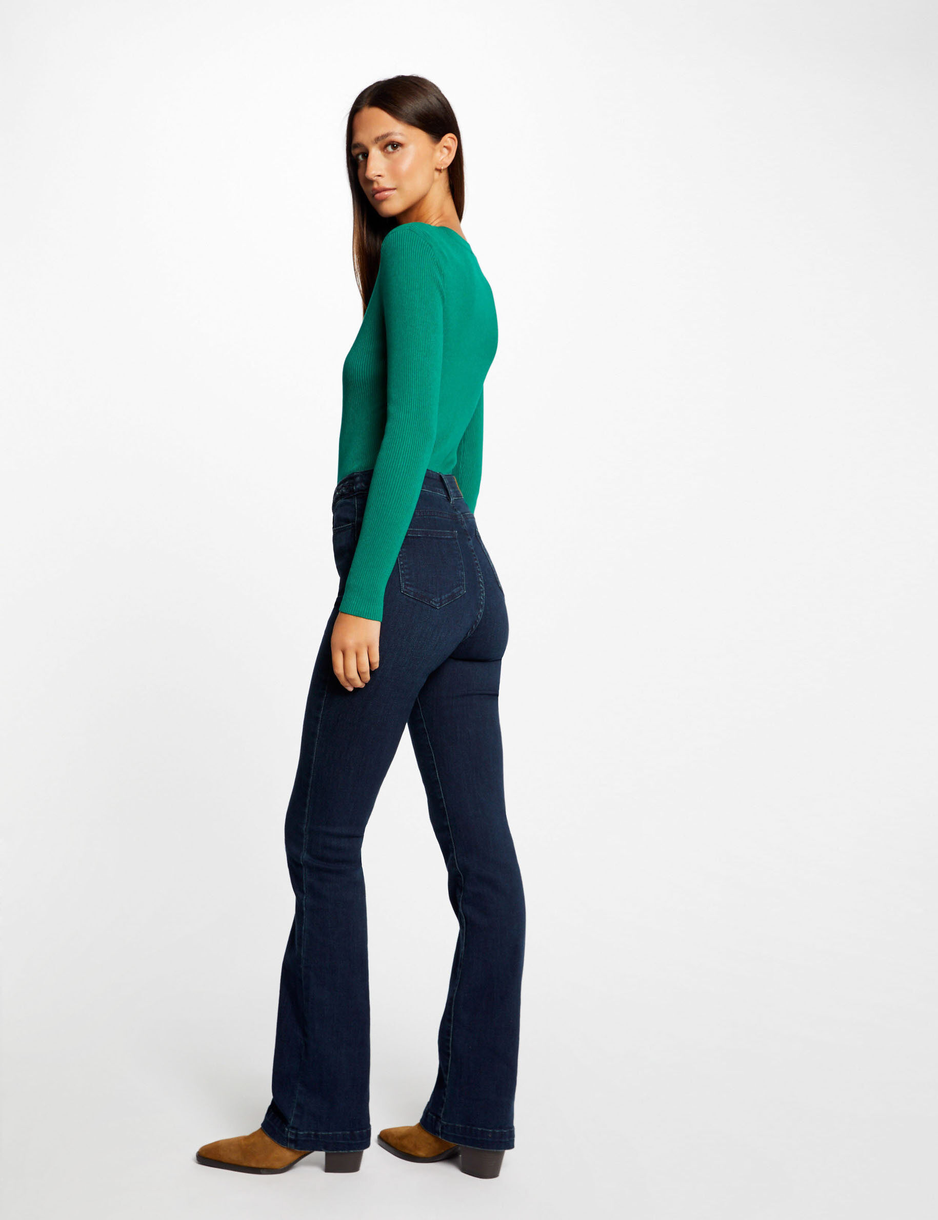 Pull manches longues boutons vert femme - vert