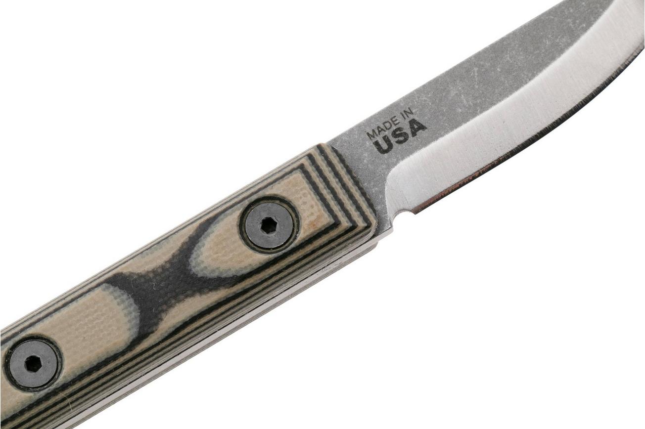 TOPS Knives Wood Nymph WDNP-01 Stonewashed 1095, Black Tan Micarta, vaststaand mes, Bushcraft Kelso design
