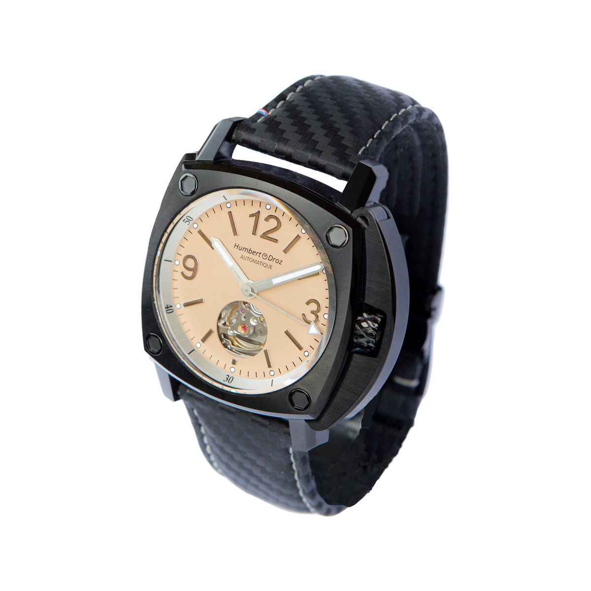Montre HUMBERT-DROZ hd10 homme automatique, bracelet cuir noir