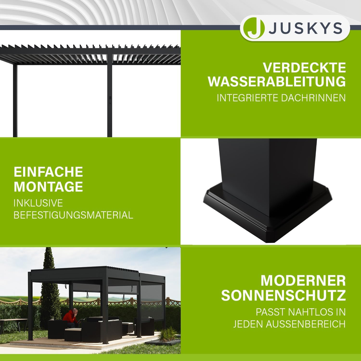 Juskys Lamellendach Tahiti 3x5,9 m - Stahl Pergola - Terrassenüberdachung stabil & wetterfest - Überdachung für Garten & Terrasse - Bausatz Anthrazit