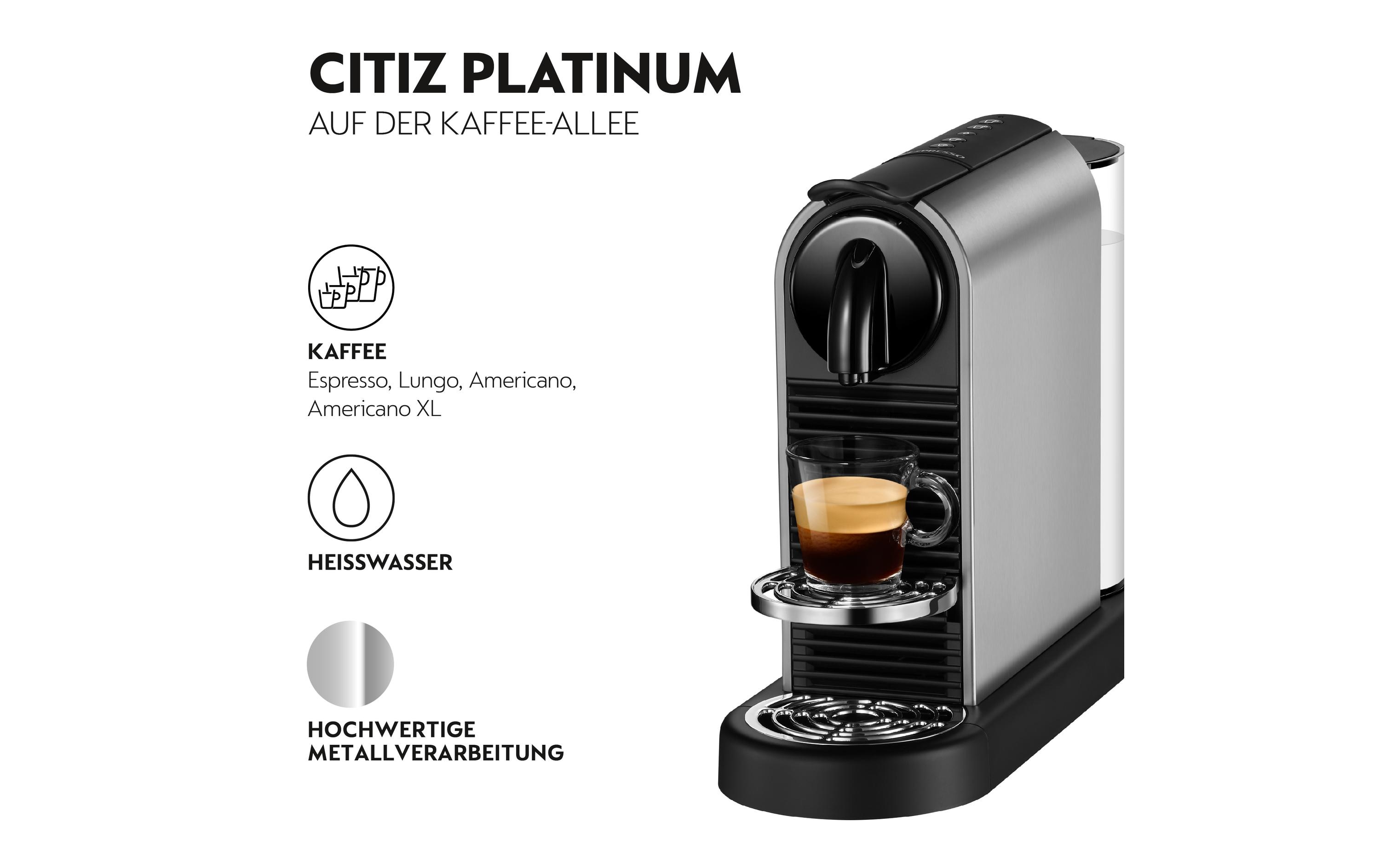 Kaffeemaschine Nespresso Citiz Platinum EN220.T Grau<br>Elegante Nespressomaschine der Original Line mit Heisswasser-Funktion