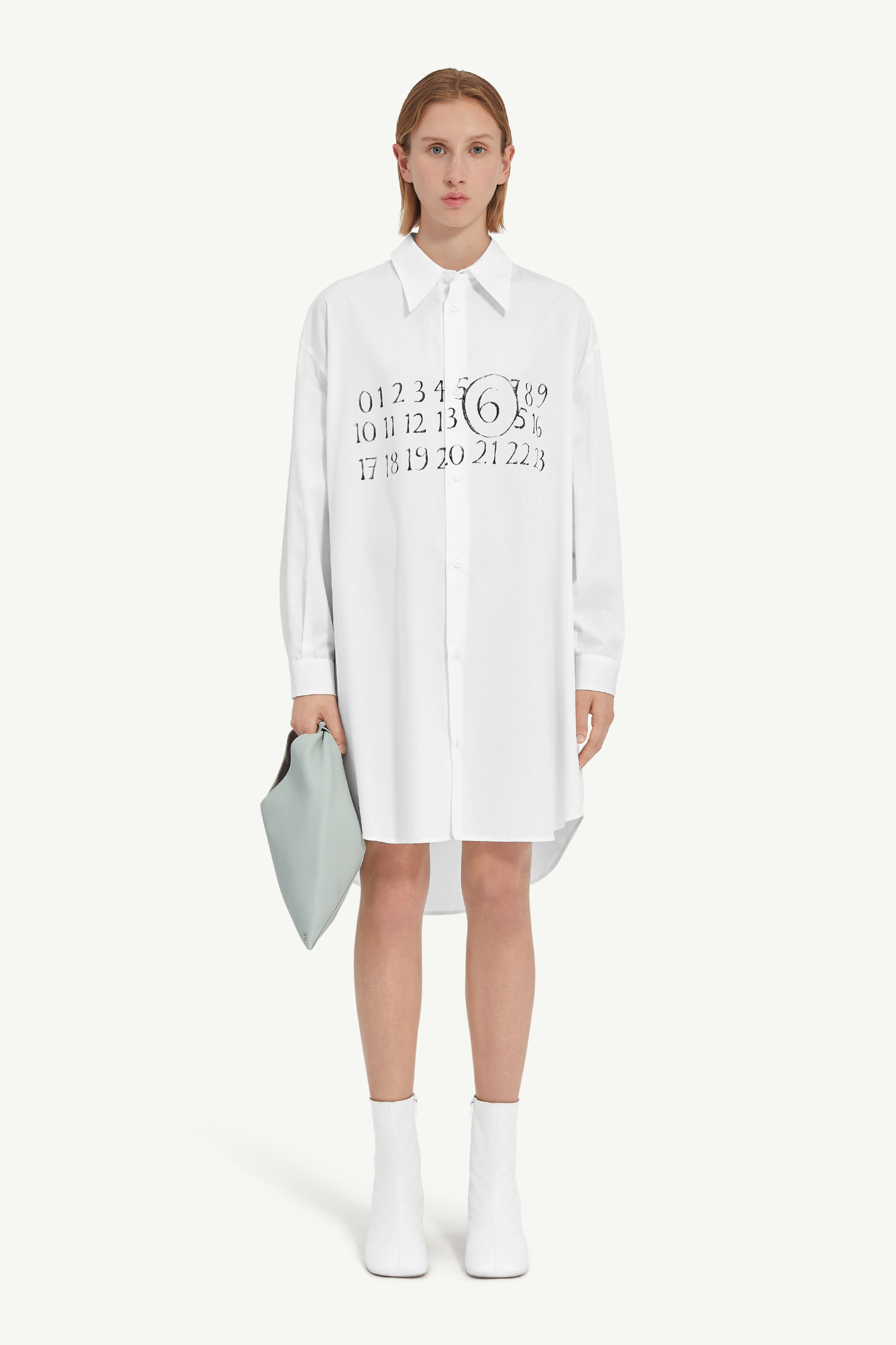 White Cotton Asymmetric Shirt Dress