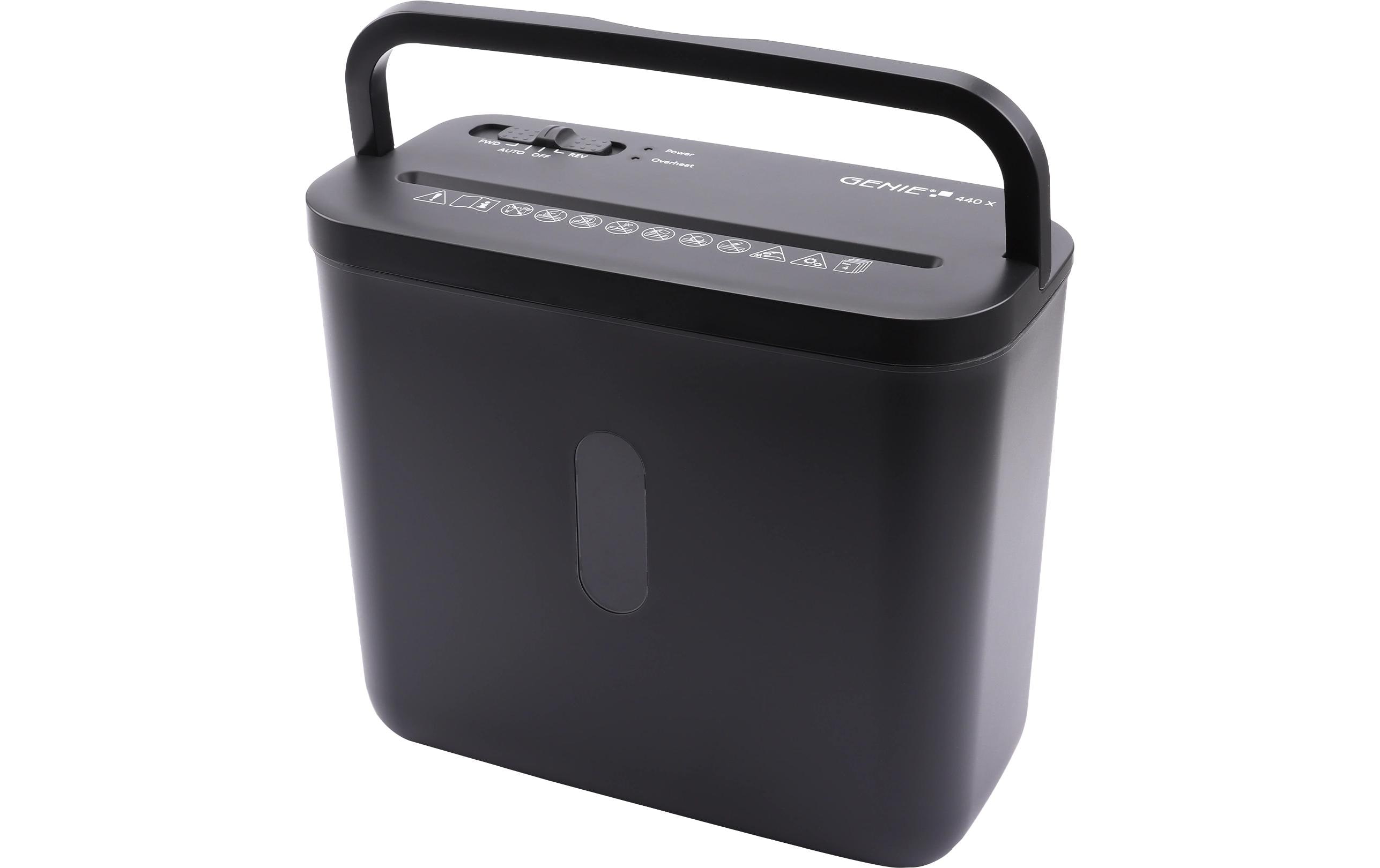 Aktenvernichter 440X Schwarz P4, 4 BlattKompakter Aktenvernichter im Partikelschnitt für bis zu 4 Blatt DIN A4 (80 g/m²) pro Arbeitsgang